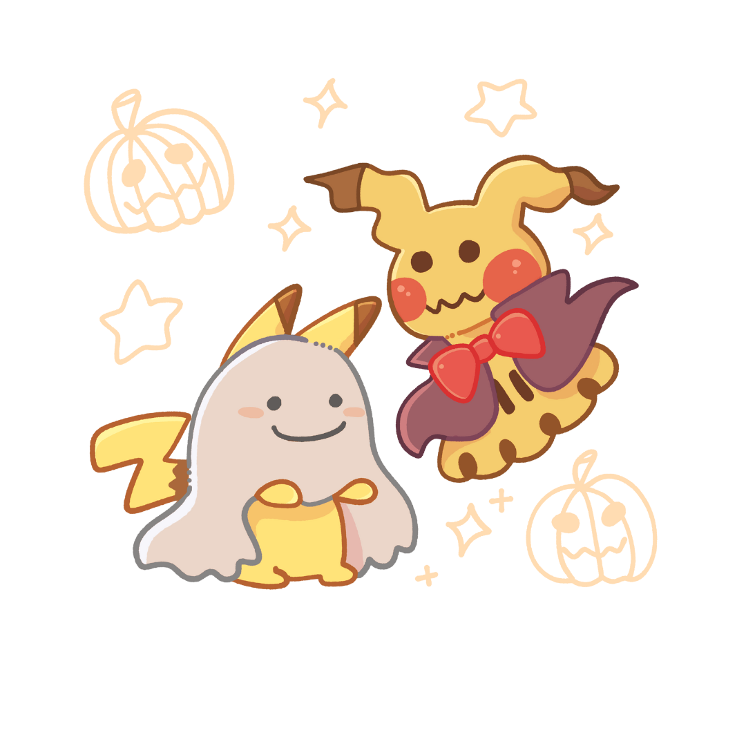Illustration of Mimikyu and Pikachu 